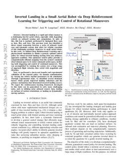 Inverted Landing in a Small Aerial Robot via Deep Reinforcement Learning
  for Triggering and Control of Rotational Maneuvers
