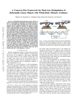 A Coarse-to-Fine Framework for Dual-Arm Manipulation of Deformable
  Linear Objects with Whole-Body Obstacle Avoidance