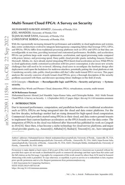 Multi-Tenant Cloud FPGA: A Survey on Security