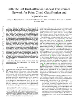 3DGTN: 3D Dual-Attention GLocal Transformer Network for Point Cloud
  Classification and Segmentation