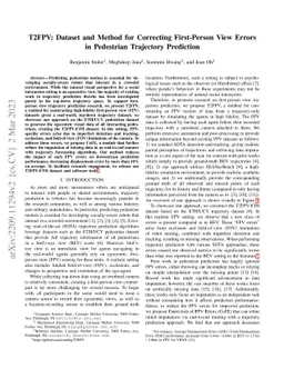 T2FPV: Dataset and Method for Correcting First-Person View Errors in
  Pedestrian Trajectory Prediction