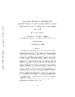Maximum likelihood estimation for nonembeddable Markov chains when the
  cycle length is shorter than the data observation interval