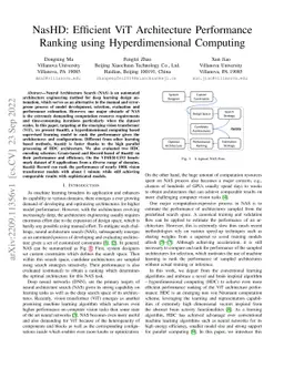 NasHD: Efficient ViT Architecture Performance Ranking using
  Hyperdimensional Computing