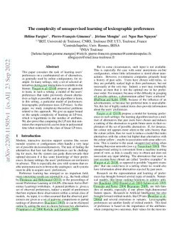 The complexity of unsupervised learning of lexicographic preferences