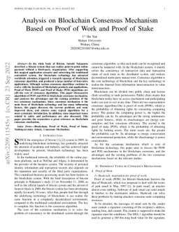 Analysis on Blockchain Consensus Mechanism Based on Proof of Work and
  Proof of Stake