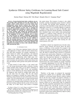Synthesize Efficient Safety Certificates for Learning-Based Safe Control
  using Magnitude Regularization