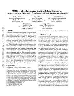 M2TRec: Metadata-aware Multi-task Transformer for Large-scale and
  Cold-start free Session-based Recommendations
