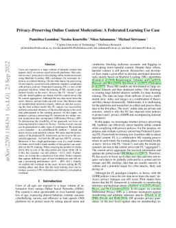Privacy-Preserving Online Content Moderation: A Federated Learning Use
  Case