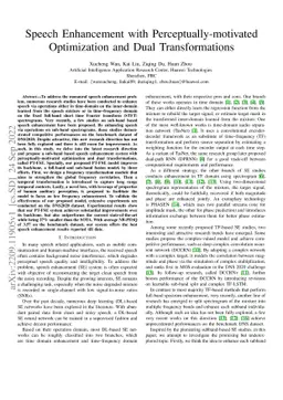 Speech Enhancement with Perceptually-motivated Optimization and Dual
  Transformations