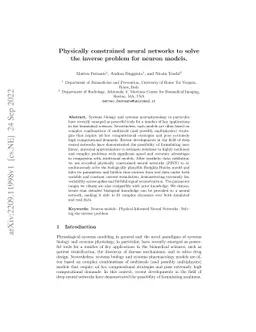 Physically constrained neural networks to solve the inverse problem for
  neuron models