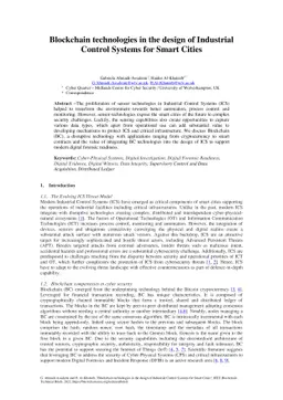 Blockchain technologies in the design of Industrial Control Systems for
  Smart Cities