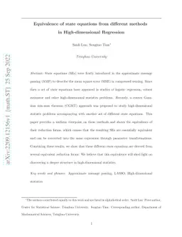 Equivalence of state equations from different methods in
  High-dimensional Regression