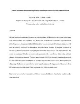 Neural inhibition during speech planning contributes to contrastive
  hyperarticulation