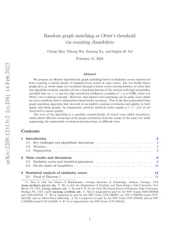 Random graph matching at Otter's threshold via counting chandeliers
