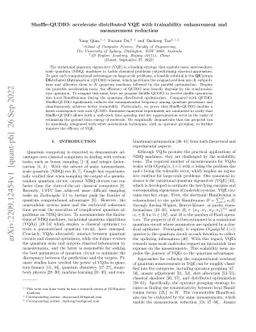 Shuffle-QUDIO: accelerate distributed VQE with trainability enhancement
  and measurement reduction