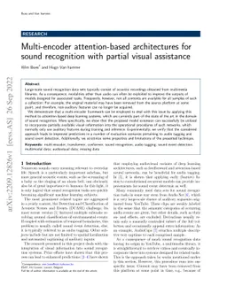 Multi-encoder attention-based architectures for sound recognition with
  partial visual assistance