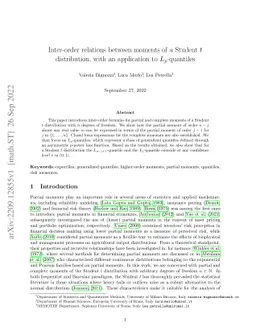 Inter-order relations between moments of a Student $t$ distribution,
  with an application to $L_p$-quantiles
