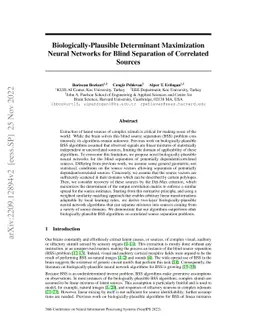 Biologically-Plausible Determinant Maximization Neural Networks for
  Blind Separation of Correlated Sources
