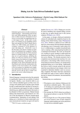 Dialog Acts for Task-Driven Embodied Agents