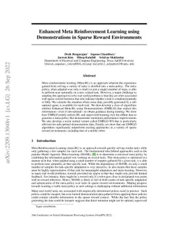 Enhanced Meta Reinforcement Learning using Demonstrations in Sparse
  Reward Environments