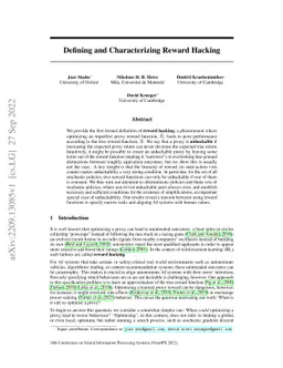 Defining and Characterizing Reward Hacking