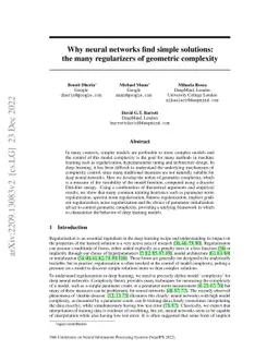 Why neural networks find simple solutions: the many regularizers of
  geometric complexity