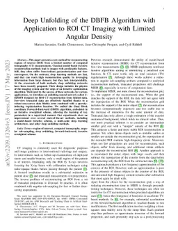 Deep Unfolding of the DBFB Algorithm with Application to ROI CT Imaging
  with Limited Angular Density