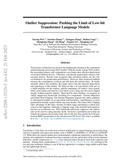 Outlier Suppression: Pushing the Limit of Low-bit Transformer Language
  Models