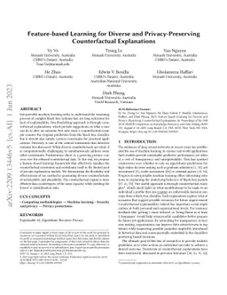 Feature-based Learning for Diverse and Privacy-Preserving Counterfactual
  Explanations