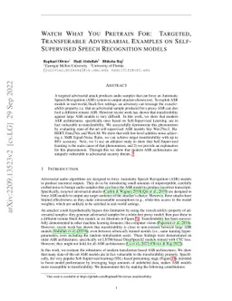 Watch What You Pretrain For: Targeted, Transferable Adversarial Examples
  on Self-Supervised Speech Recognition models