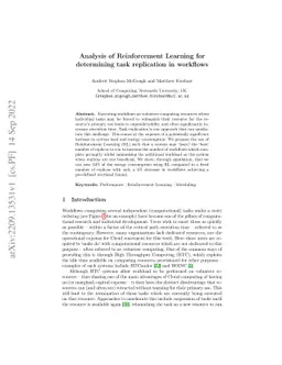 Analysis of Reinforcement Learning for determining task replication in
  workflows