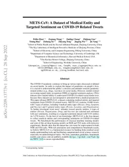 METS-CoV: A Dataset of Medical Entity and Targeted Sentiment on COVID-19
  Related Tweets