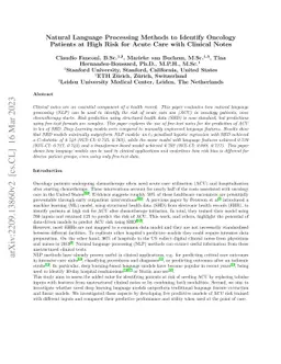 Natural Language Processing Methods to Identify Oncology Patients at
  High Risk for Acute Care with Clinical Notes