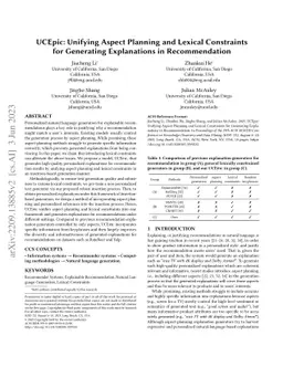 UCEpic: Unifying Aspect Planning and Lexical Constraints for Generating
  Explanations in Recommendation
