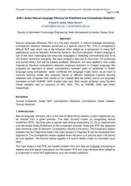 ArNLI: Arabic Natural Language Inference for Entailment and
  Contradiction Detection