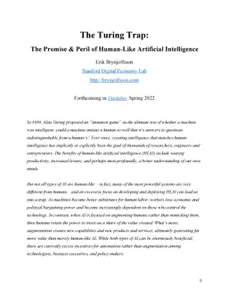 The Turing Trap: The Promise & Peril of Human-Like Artificial
  Intelligence