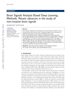 Brain Signals Analysis Based Deep Learning Methods: Recent advances in
  the study of non-invasive brain signals