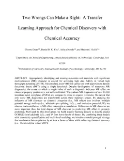 Two Wrongs Can Make a Right: A Transfer Learning Approach for Chemical
  Discovery with Chemical Accuracy