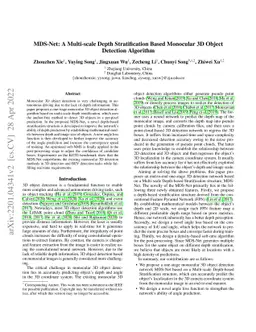 MDS-Net: A Multi-scale Depth Stratification Based Monocular 3D Object
  Detection Algorithm