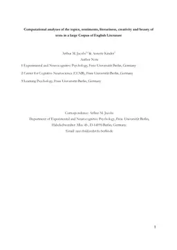 Computational analyses of the topics, sentiments, literariness,
  creativity and beauty of texts in a large Corpus of English Literature