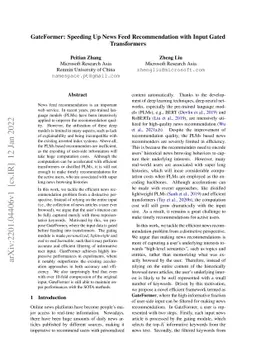 GateFormer: Speeding Up News Feed Recommendation with Input Gated
  Transformers