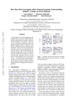 How Does Data Corruption Affect Natural Language Understanding Models? A
  Study on GLUE datasets