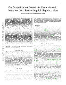 On generalization bounds for deep networks based on loss surface
  implicit regularization