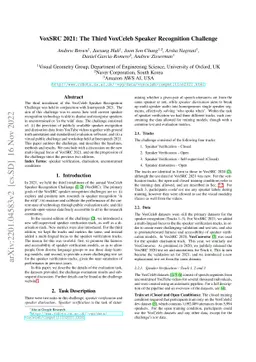 VoxSRC 2021: The Third VoxCeleb Speaker Recognition Challenge