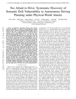 Too Afraid to Drive: Systematic Discovery of Semantic DoS Vulnerability
  in Autonomous Driving Planning under Physical-World Attacks