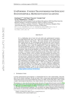 UniFormer: Unified Transformer for Efficient Spatiotemporal
  Representation Learning
