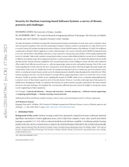 Security for Machine Learning-based Software Systems: a survey of
  threats, practices and challenges