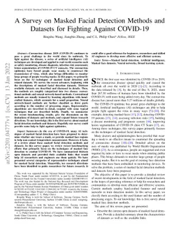 A Survey on Masked Facial Detection Methods and Datasets for Fighting
  Against COVID-19