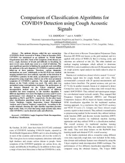 Comparison of Classification Algorithms for COVID19 Detection using
  Cough Acoustic Signals