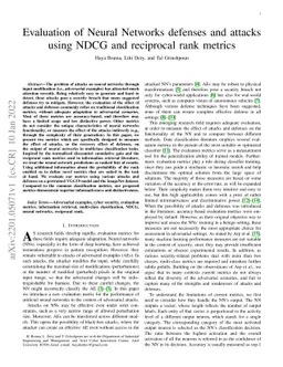 Evaluation of Neural Networks Defenses and Attacks using NDCG and
  Reciprocal Rank Metrics